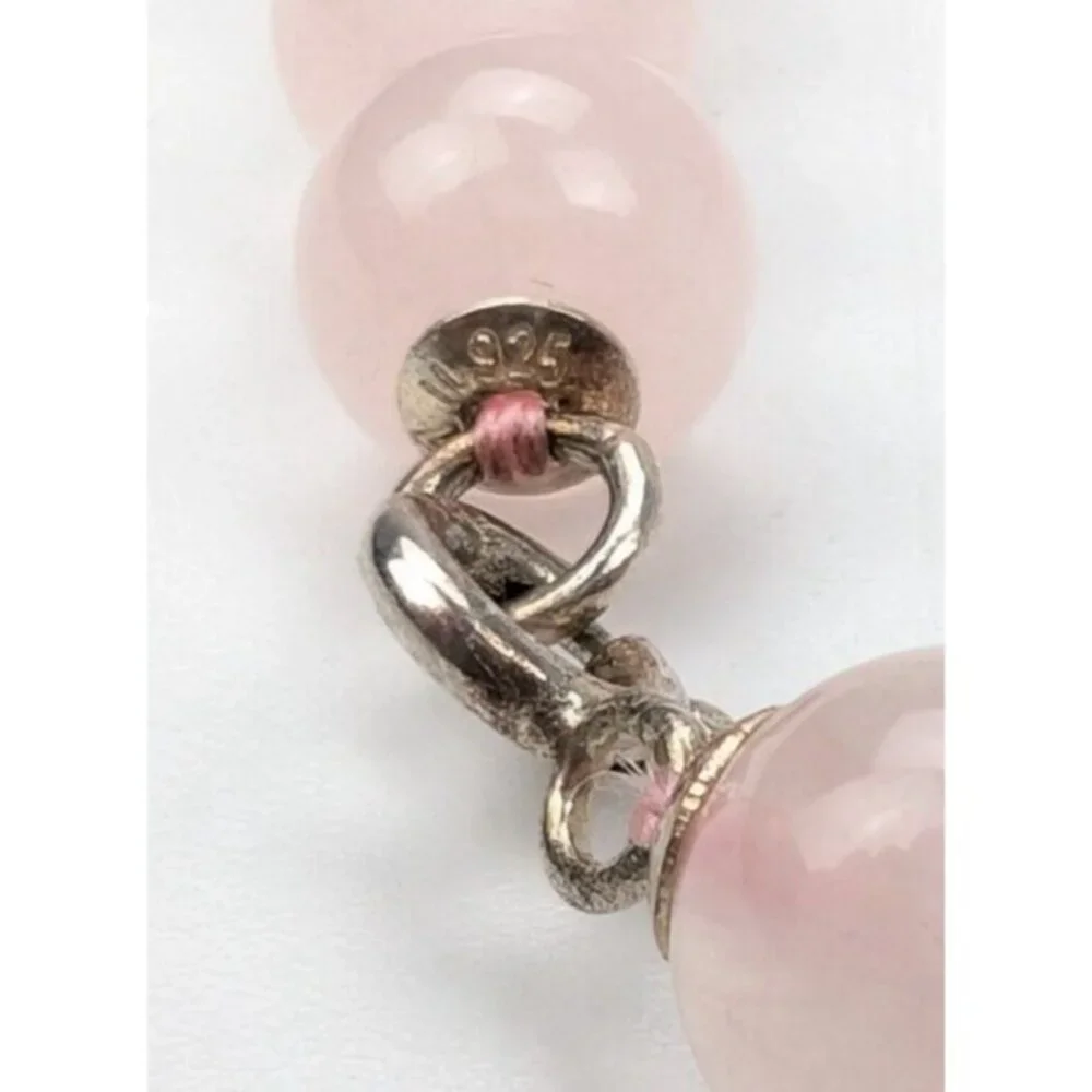 Graduated Pink Rose Quartz Beaded Bib Necklace & Bracelet Sterling Silver 925 - Picture 10 of 10
